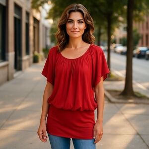 Twenty One Ladies Tunic Top Size L Red Batwing Sleeves Casual Chic